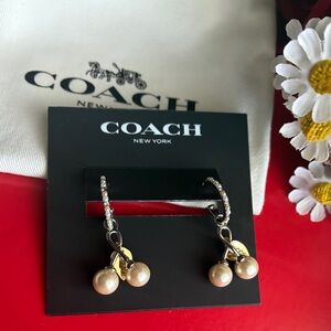 Coach Silver-Tone Hoop Earrings with Cream Pearl Cherry Drops